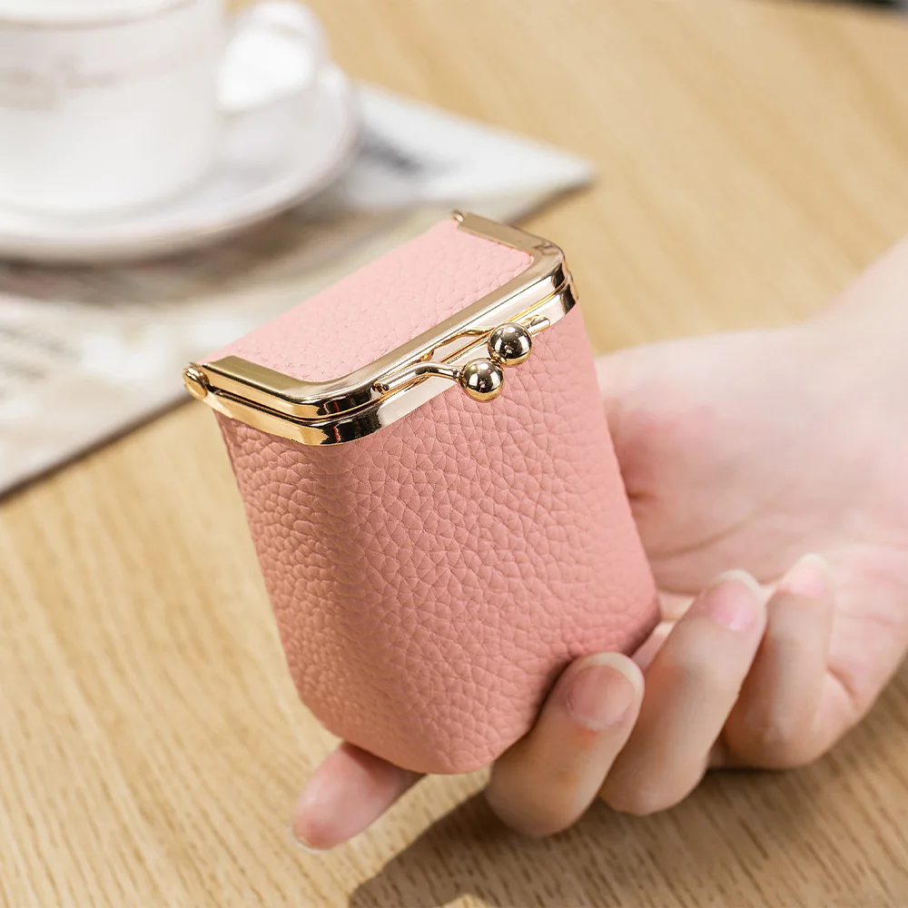 Nuevas carteras monederos de cuero genuino marca Kiss Lock cartera suave pequeña bolsa de dinero de cuero de vaca Linda bolsa de maquillaje estuche organizador de lápiz labial