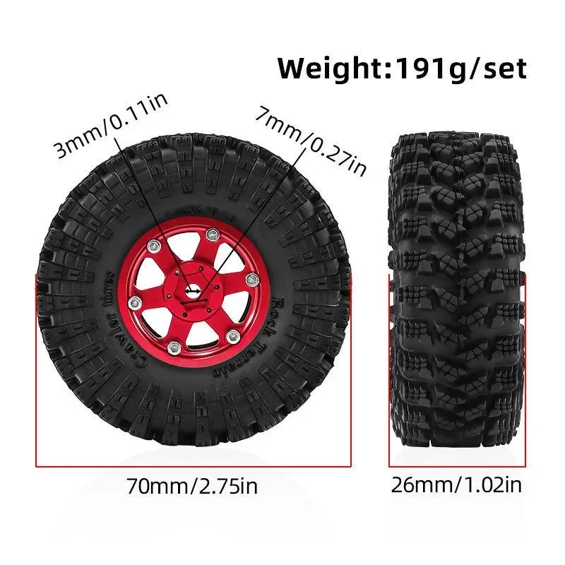 

1.3 Inch Aluminum Wheels and Tires Set 4Pcs for TRX4M SCX24 FCX24 AX24 FCX18 Ascent18 FMS LC80 Hilux 1/18 1/24 RC Crawler Upgrad