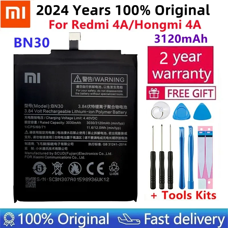 100% Original Xiaomi BN30 Battery Xiaomi Redmi 4A Redrice Hongmi 4A Lithium Polymer Replacement Bateria Free Repair Tools