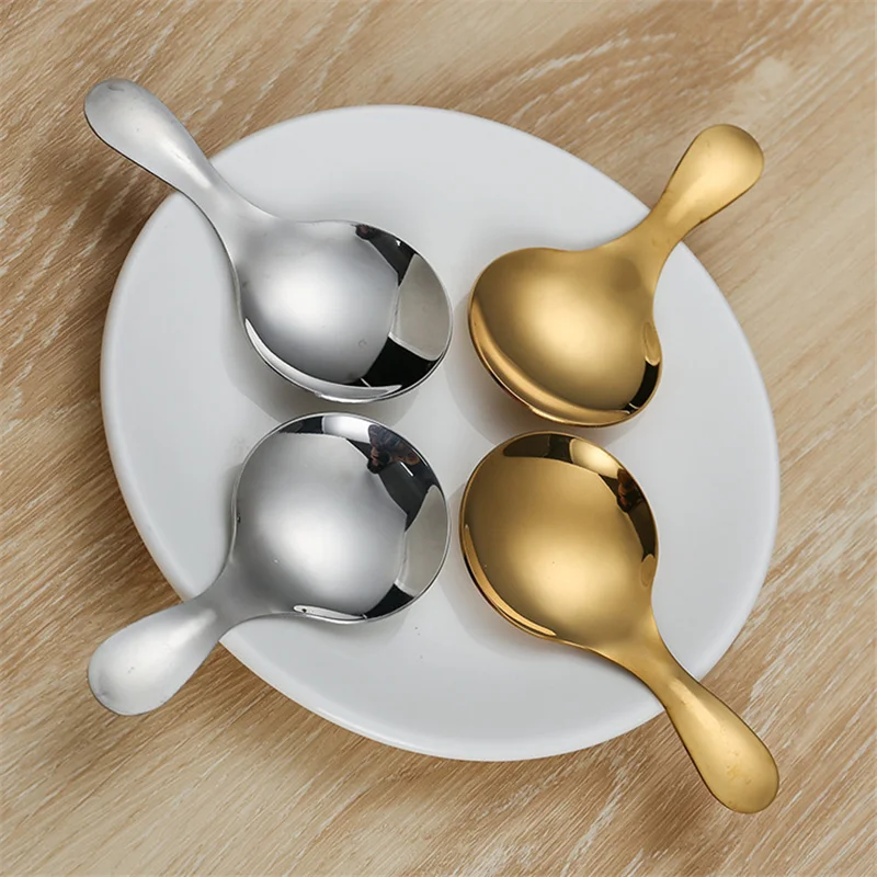 200Pcs Silver Gold Small Stainless Steel Spoon Mini Coffee Tea Spoon Metal Spice Sugar Salt Scoop Kids Ice Cream Spoon LX6905