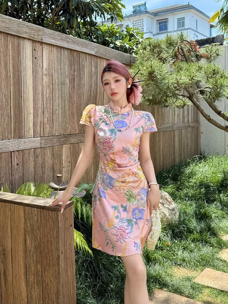 ele-new-chinese-sle-midi-dr-women's-ort-sve-floral-print-stand-collar-gored-skirt-thin-material