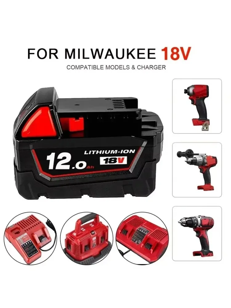Vervangende lithium-ion accu voor Milwaukee M18 18V 12.0Ah 9.0Ah, geschikt voor Milwaukee M18 48-11-1815 48-11-1850 2604-22 accu's - afbeelding 2