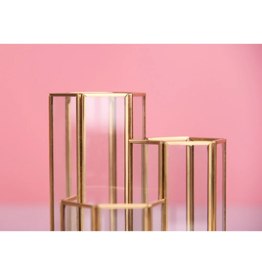 Glass Pen Container Hexagonal Nordic Gold Desktop Pencil Holder Pen Organizer Portable Pencil Container