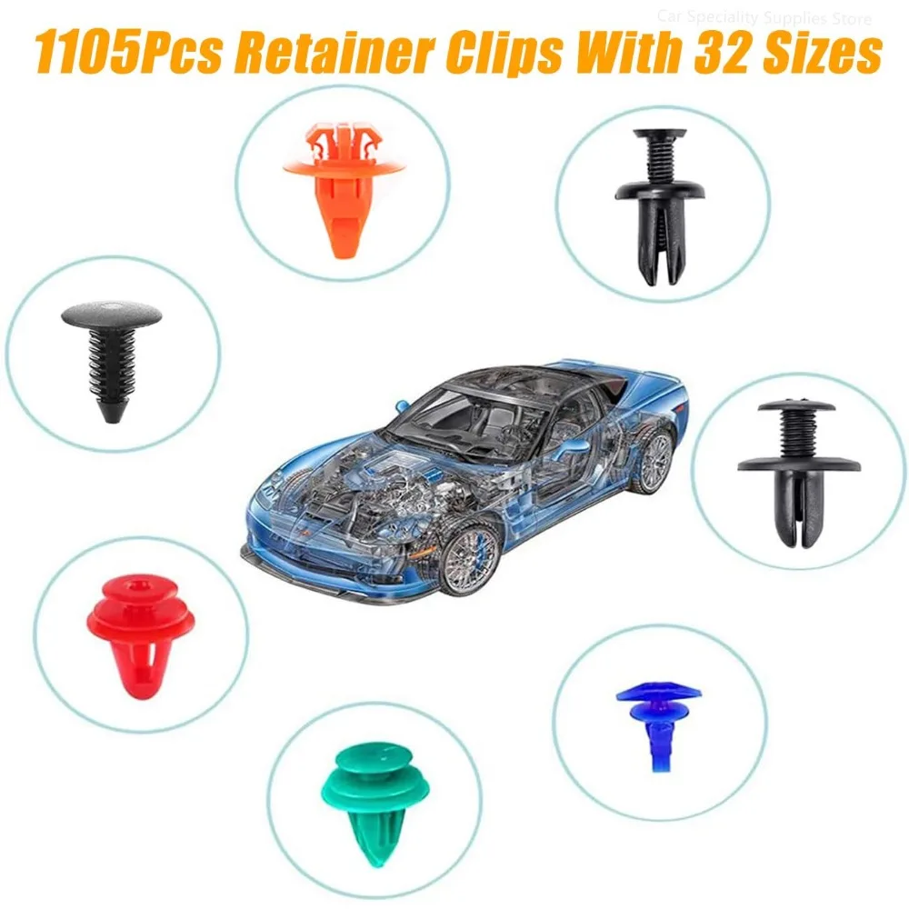 1105Pcs-100Pcs Plastic Car Fastener Clips Kit Mixed Car Bumper Door Trim Panel Auto Bumper Rivet Retainer Push Engine Cover