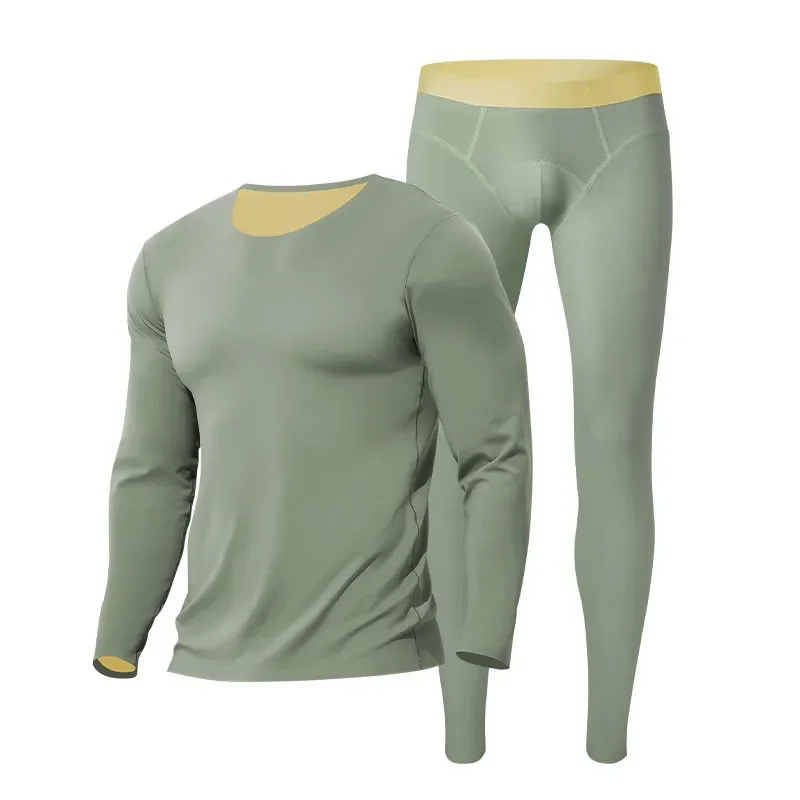 طقم ملابس داخلية حرارية للرجال بدون خياطة، رقبة دائرية، رفيع، قاعدة ضيقة مقاومة للبرد للخريف والشتاء، 120 زوجًا طويلًا من Johns وطويل pa