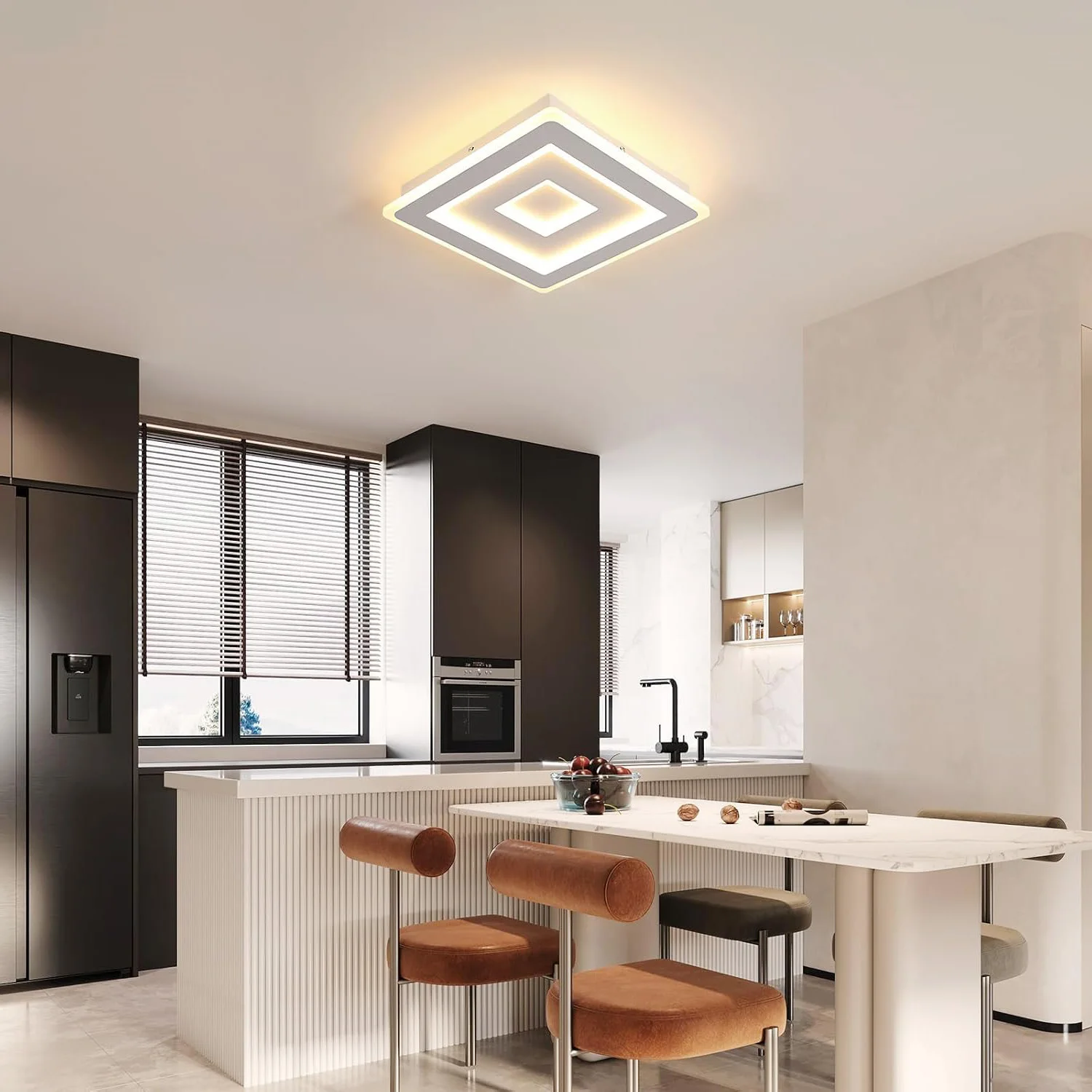 Modern Square LED Ceiling Light,28W Acrylic Lamp,White Chandelier for Bedroom, Living Room Warm Light 3000K