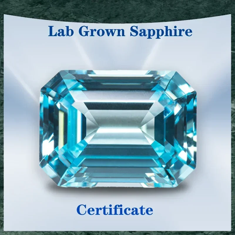 

Lab Grown Sapphire Aquamarine Color Emerald Cut VVS1 Selectable AGL Certificate Gemstone Charms Bead DIY Jewelry Making Material