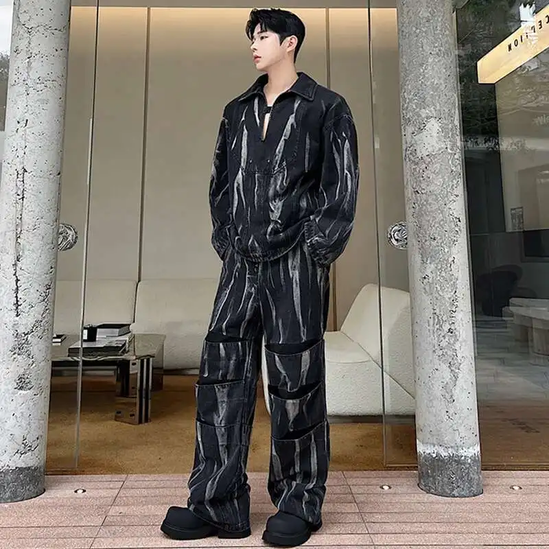 LUZHEN Tie Dye Design Two Piece Set Men Fashion Pullover Tops Straight Pants 2025 Elegance Handsome Light Luxury Clothes LZ6092
