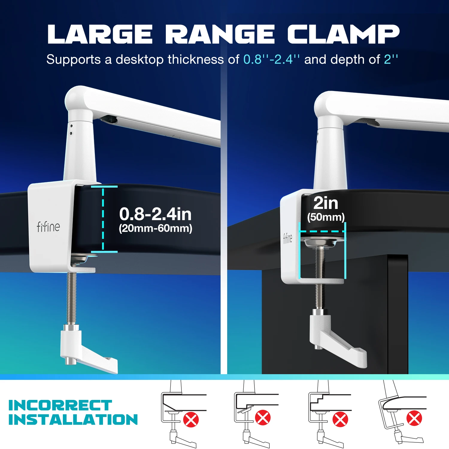 FIFINE Microphone Boom Arm, Adjustable Low Profile Mic Arm with Desk Mount Clamp,Cable Storage for Streaming Gaming-White BM88W