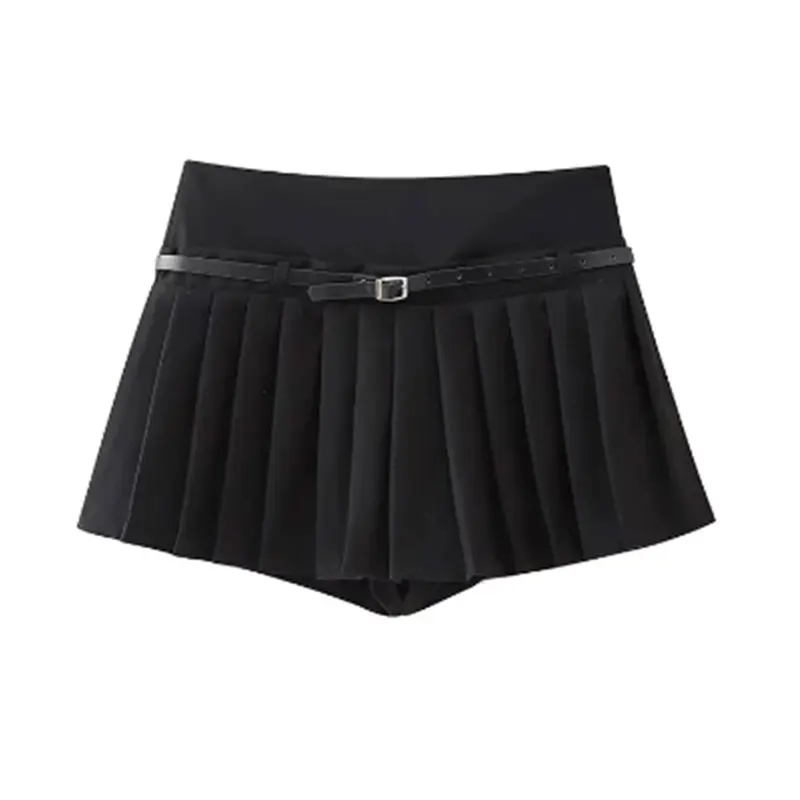 Mooyufon Pleated Shorts Skirts for Women, Side Zipper, Mid Waist, Female Skort, Fashion