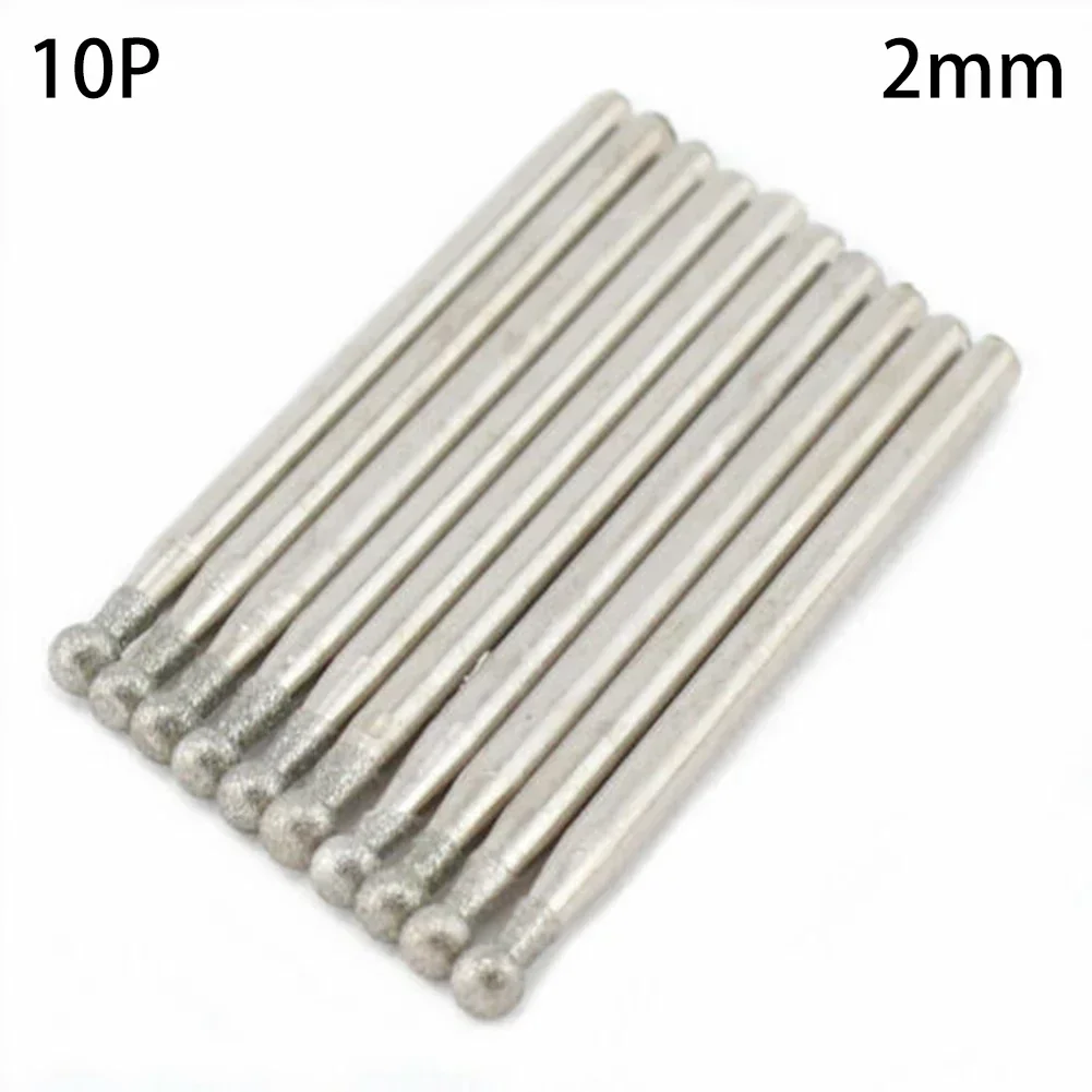 

10Pcs 2mm Diamond Coated Drill Bit Spherical Drill BitMounted Points Grinding Drill Circular Head For Tile Jewellery Glass Grind