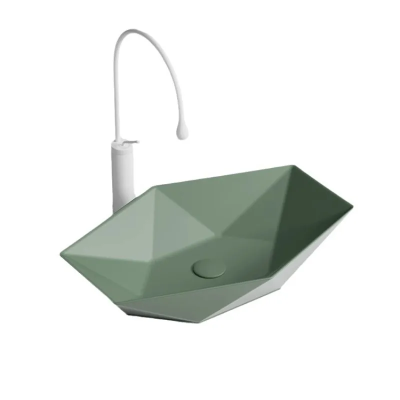 

Ceramic integrated wash basin triangular special-shaped washbasin single retro style emerald color art
