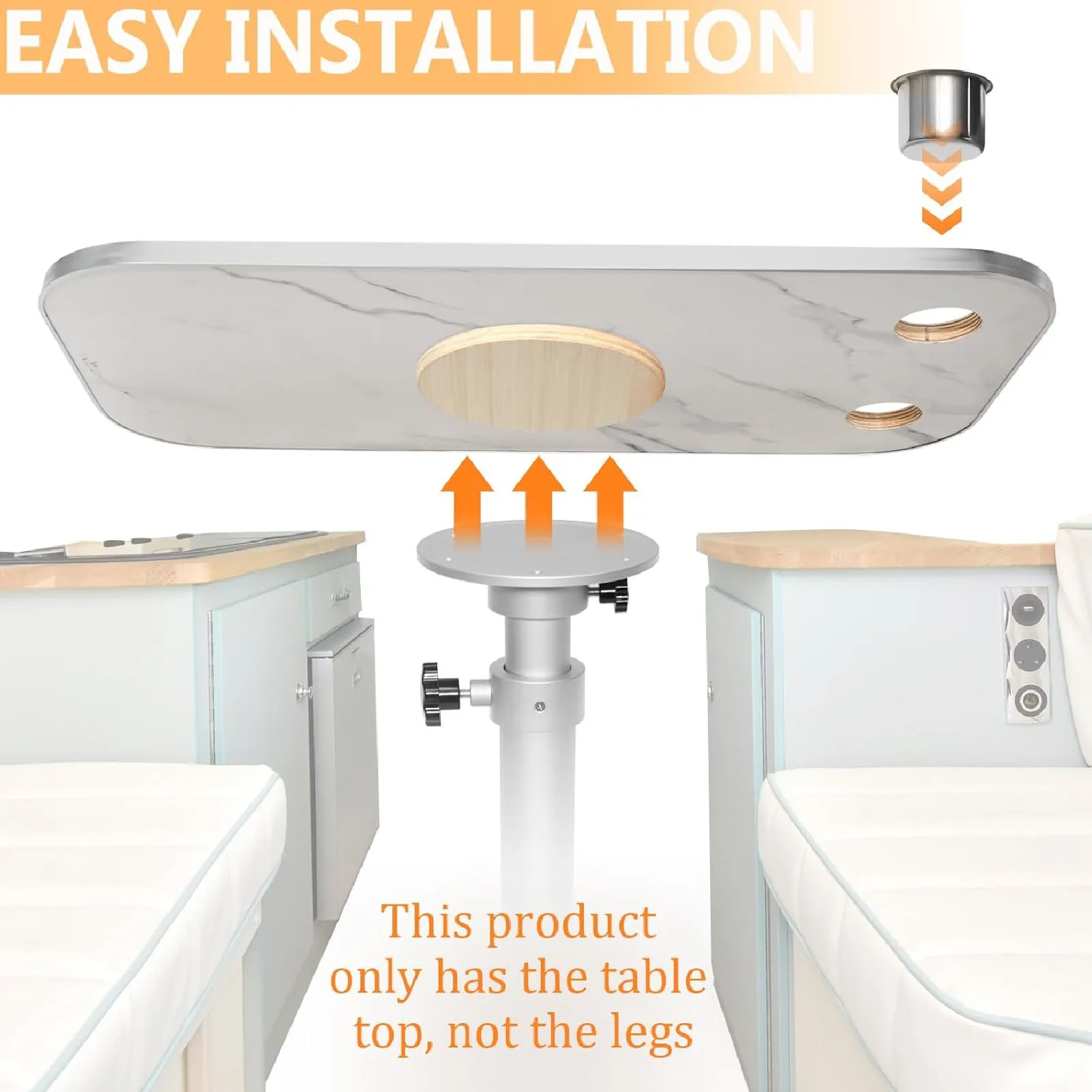 800X400mm RV Tafelblad met 2 Bekerhouders Aluminium Rand Verwijderbaar Tafelblad voor Jacht Boot Bureau Patio