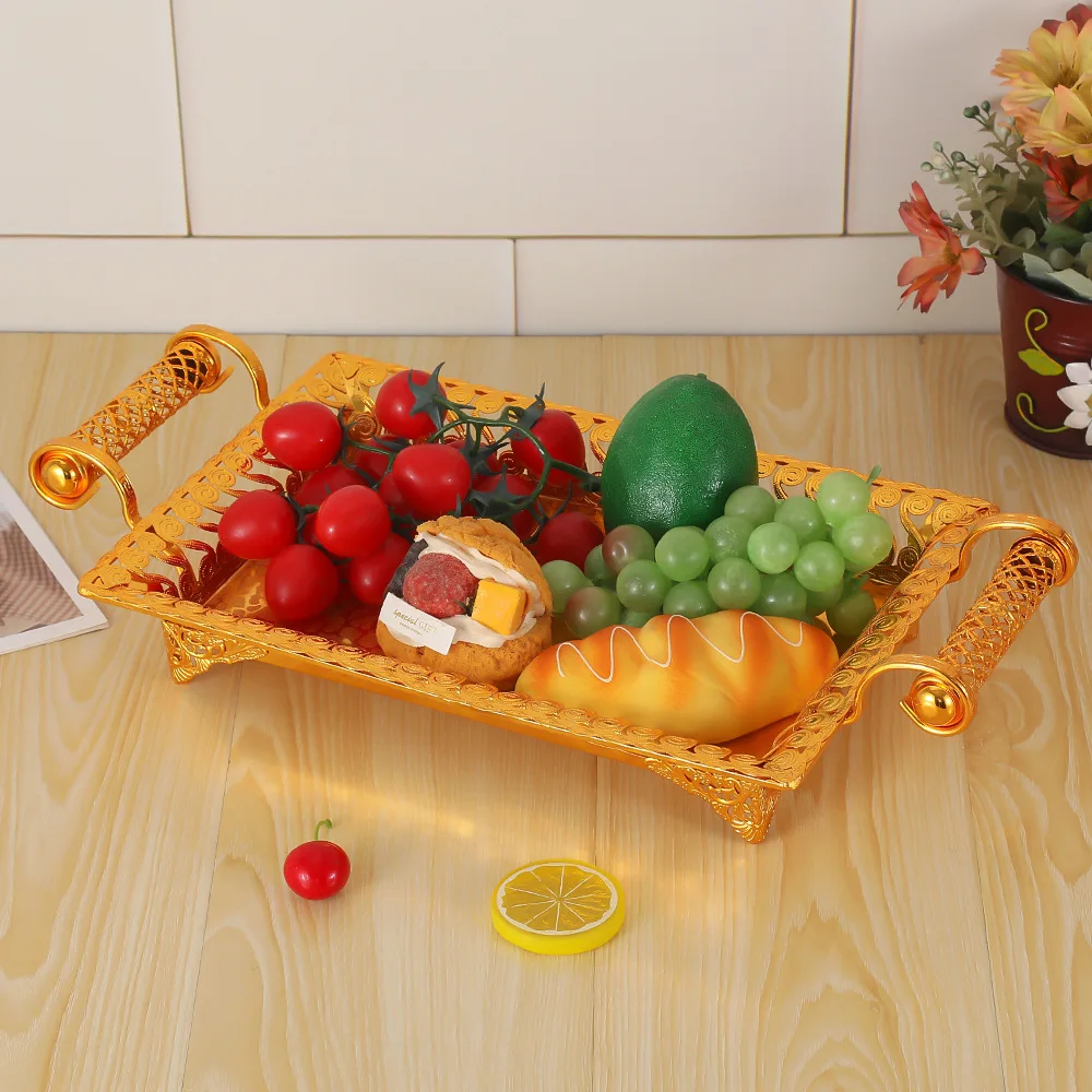 

Fruit Plate Iron Fruit Serving Tray Rectangle Party Tray with 2 Handle Veggie Candy Tray for Table Dessert Snack