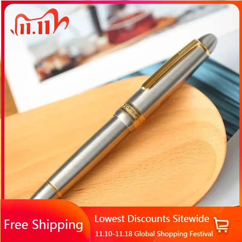 

New MAJOHN Ti-136 Piston 18k Gold Fountain Pen Filling Titanium Alloy Silver Hand Hammer Bock EF/F Ink Pen Office Business Gift