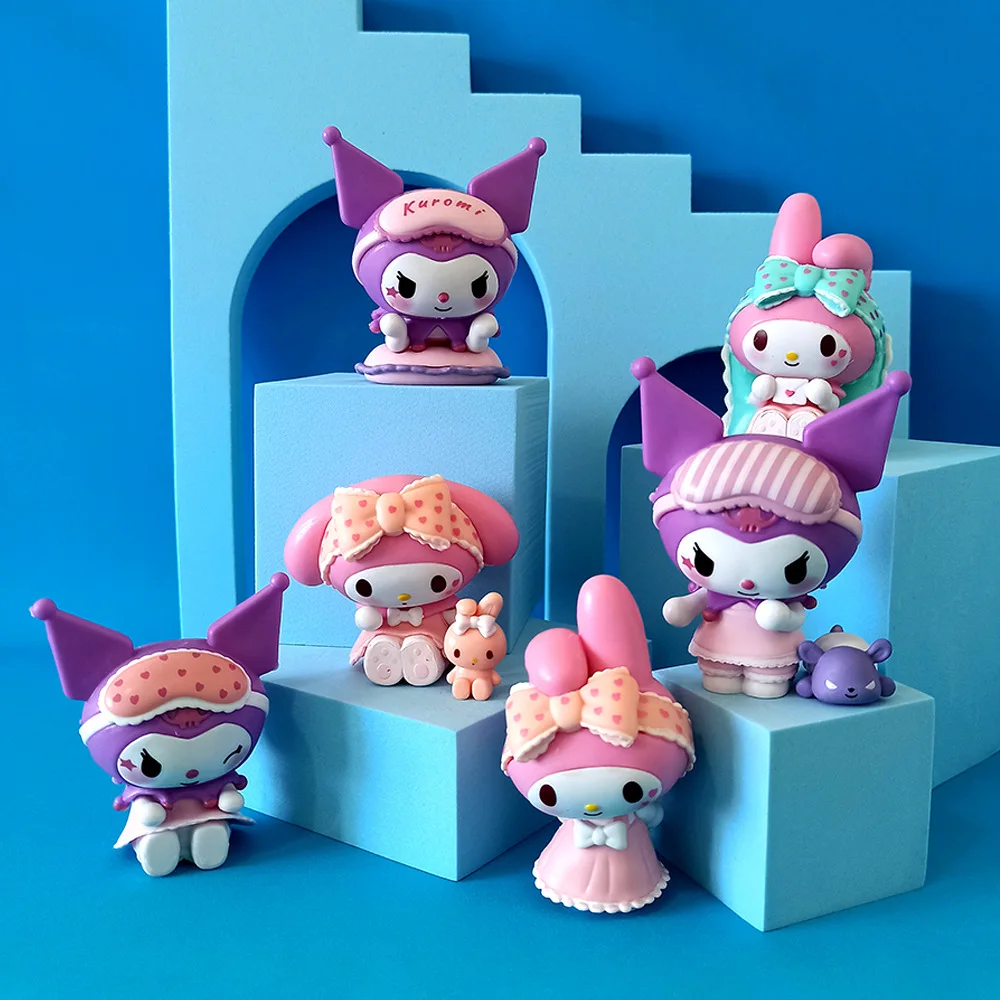 

Anime Sanrio Cartoon Figure Toy Pajamas Melody Cinnamoroll Kuromi Action Model Scene Desktop Decoration Toy Doll Gift