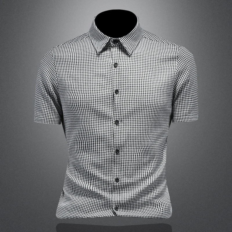 

Men's Summer Fashionable Plaid Short Sleeve Shirt Luxury European Style Big Size Half Sleeve Top Quality Checkered Shirt for ...