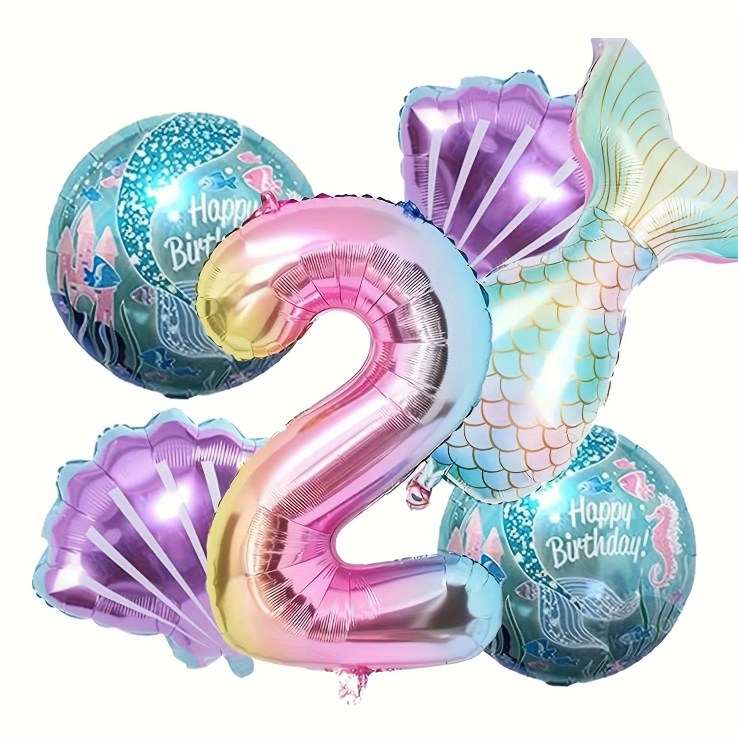 Mermaid Themed Balloon Kit 32 inch Gradient Digital Aluminum Foil Balloon Children's Birthday Party Decor Baby Shower Supplies