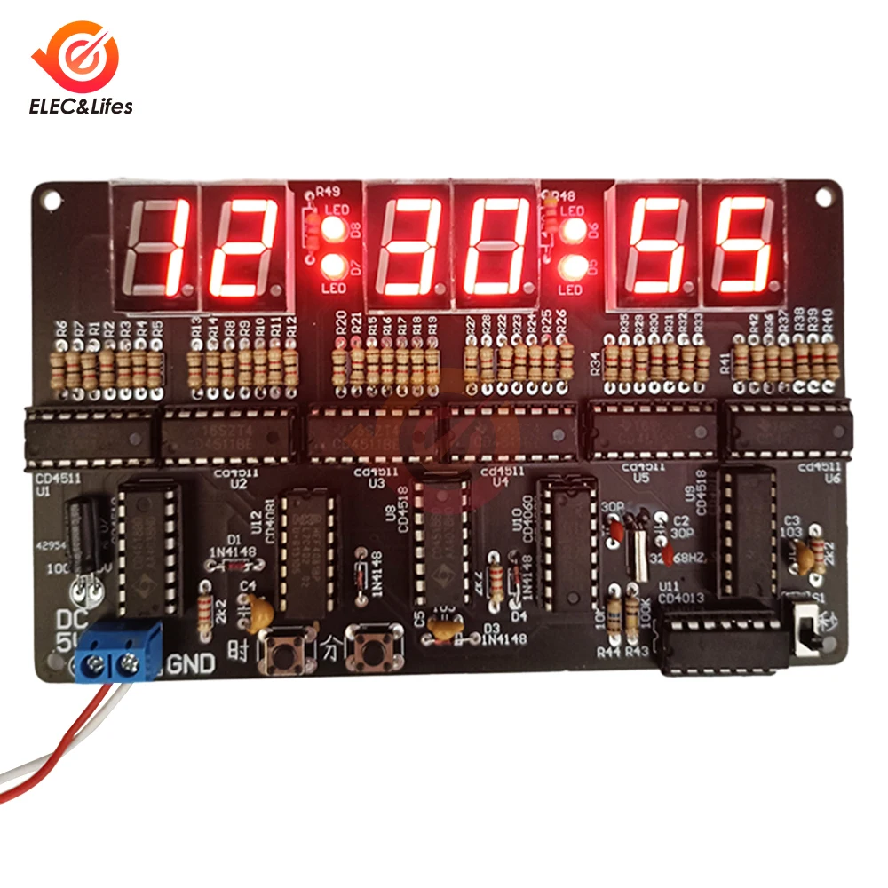 DC 4.5V-5.5V 6-bit Digital Circuit Clock Kit Electronic Clock Teaching And Training Welding Production Diy Parts