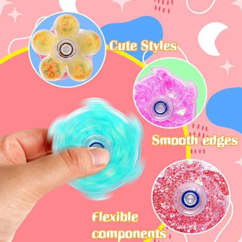 Quicksand Fidget Spinner Shiny Sequin Fidget Toys High Speed Stress Relief Spinner ADHD Anxiety Toys Box Package Gift for Kids