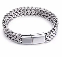 Stainless Steel Double Chain Men's Bracelet Punk Hand Accessories Magnetic Clasp Vintage Wristband Male Jewelry Gifts