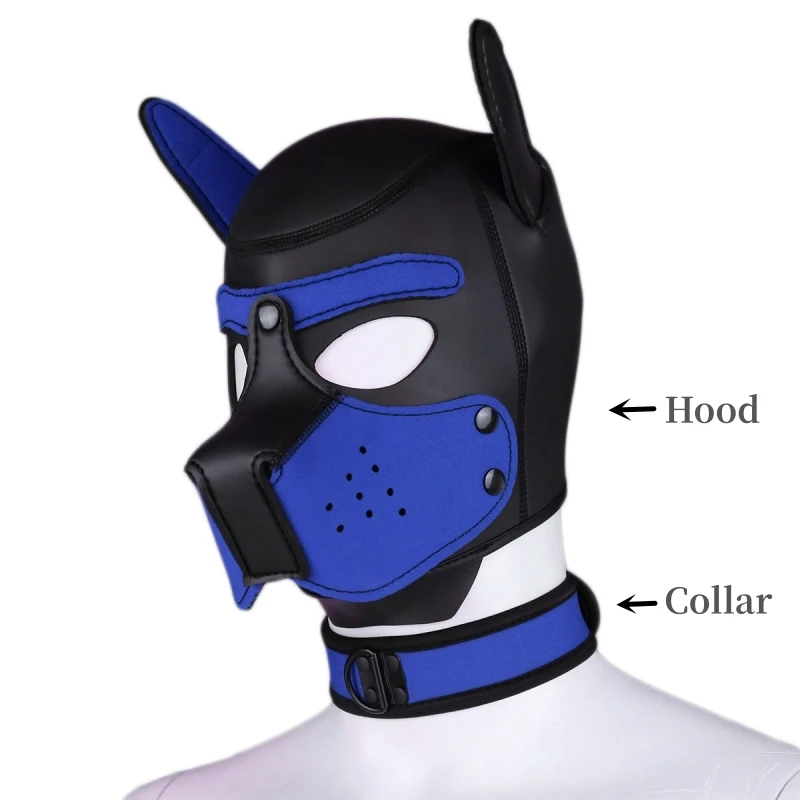 Erotic Puppy Cosplay Costumes with Rubber Full Face Separable Nose Human Shaped Dog Hood Masks for Fetish BDSM Bondage Sex Toys