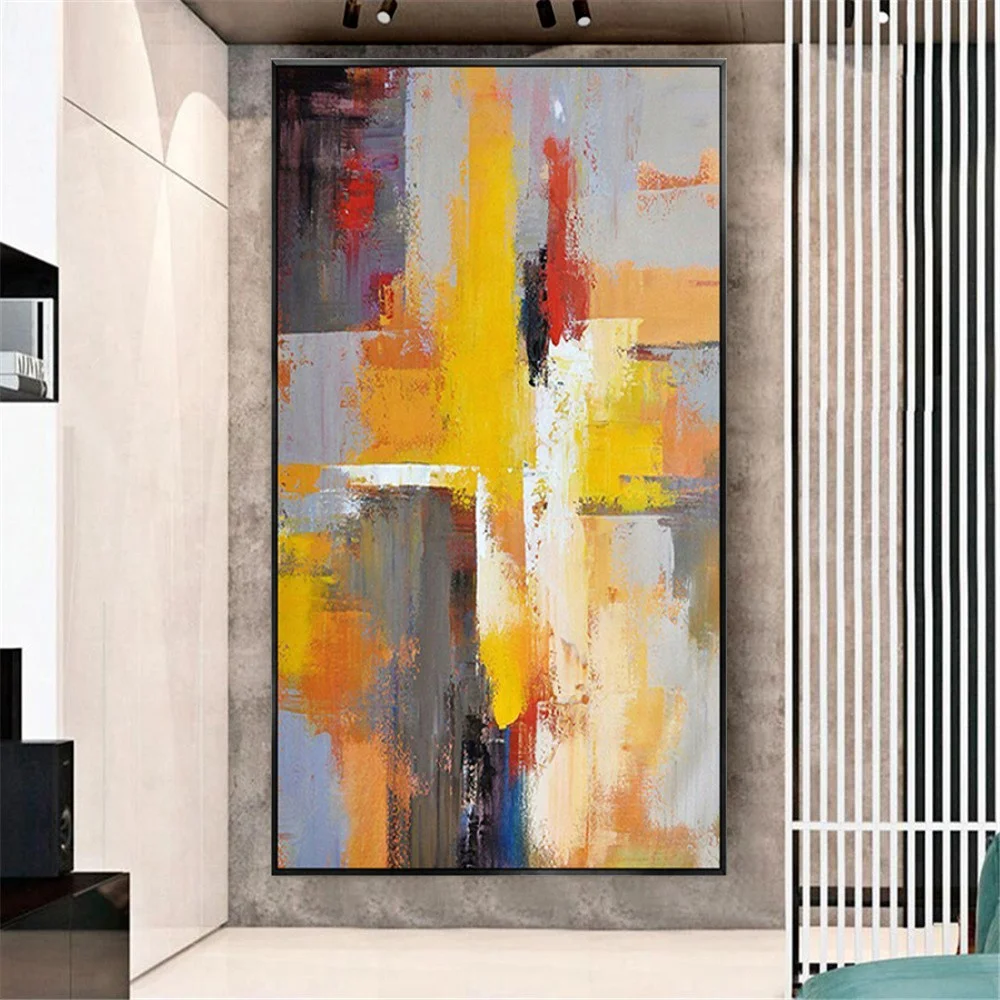 

Creative Canvas Picture For Home Wall Art Modern Hand-Painted Palette Oil Painting Yellow Theme Interior Poster Decor Live Room