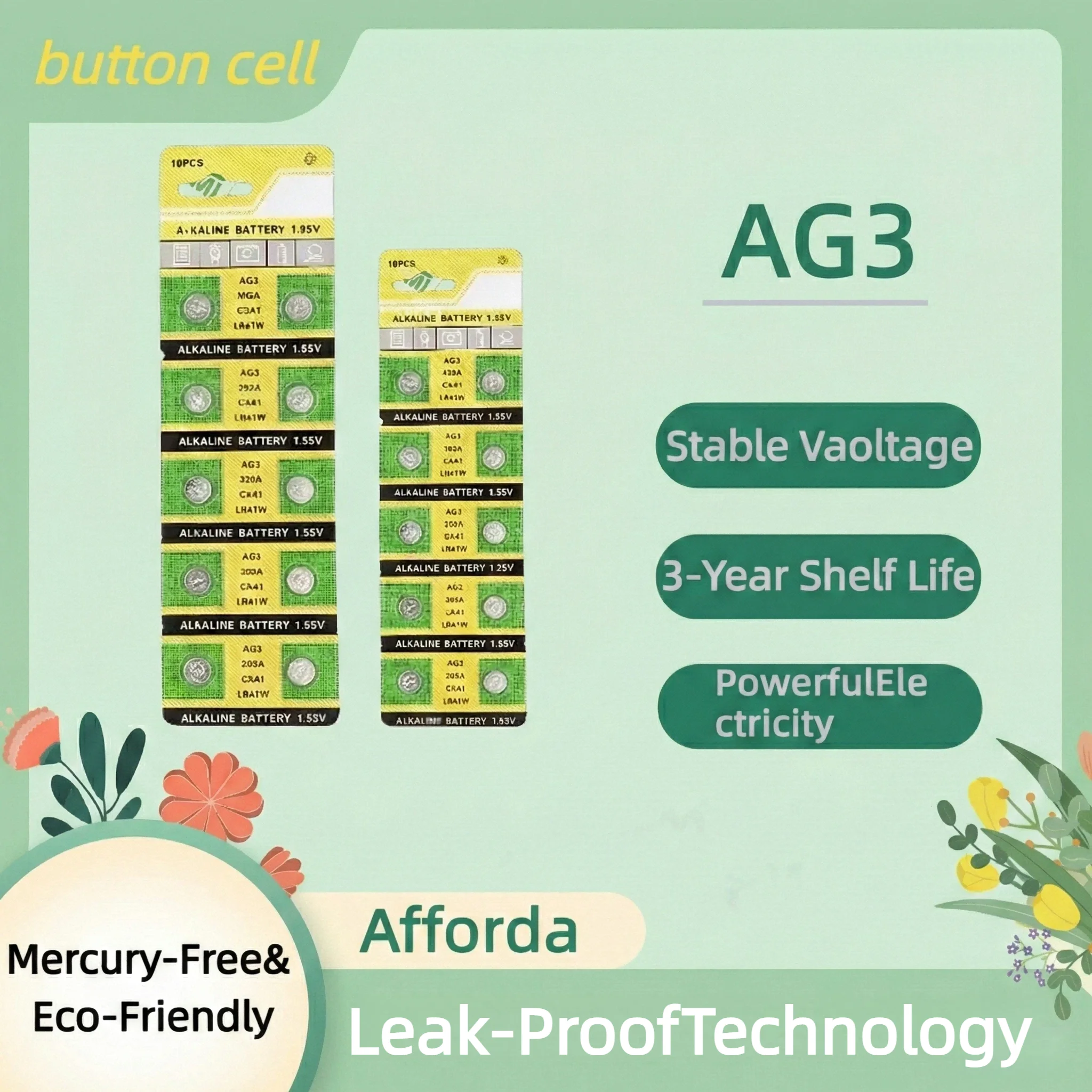 

1.55V AG3 LR41 Button Battery 392A CX41 LR41W Long Lasting Alkaline Cell Coin Battery for Watches Calculator Toys Remote