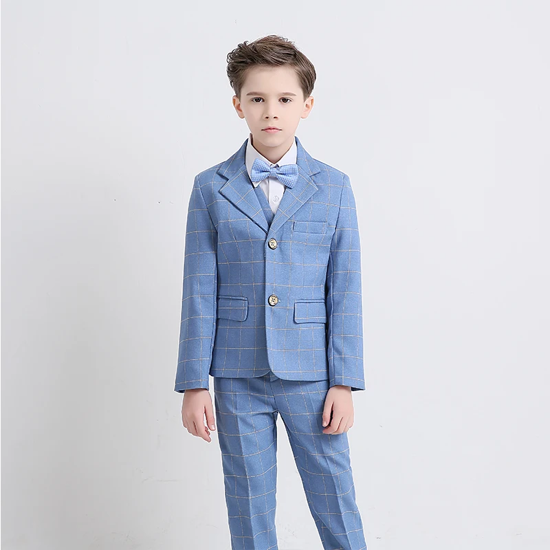 Boys Blue Wedding Suit Kids Formal Blazer Clothing Set Children\'s Day Photography Suit Graduation Performance Dress Costume