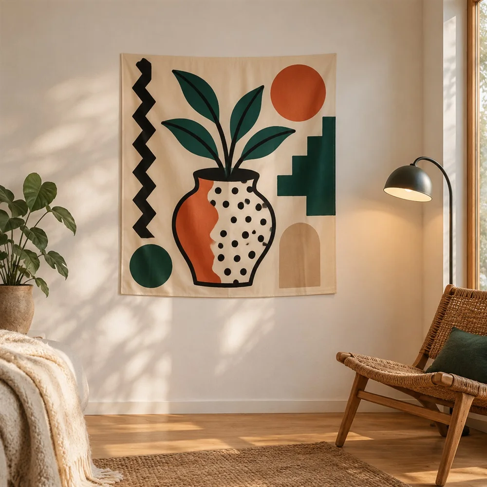 VIKAMA Bold Outline Geometry Center Panel Tapestry Wall Hanging, Postmodern Wall Decor Tapestries for Bedroom Living Room Study