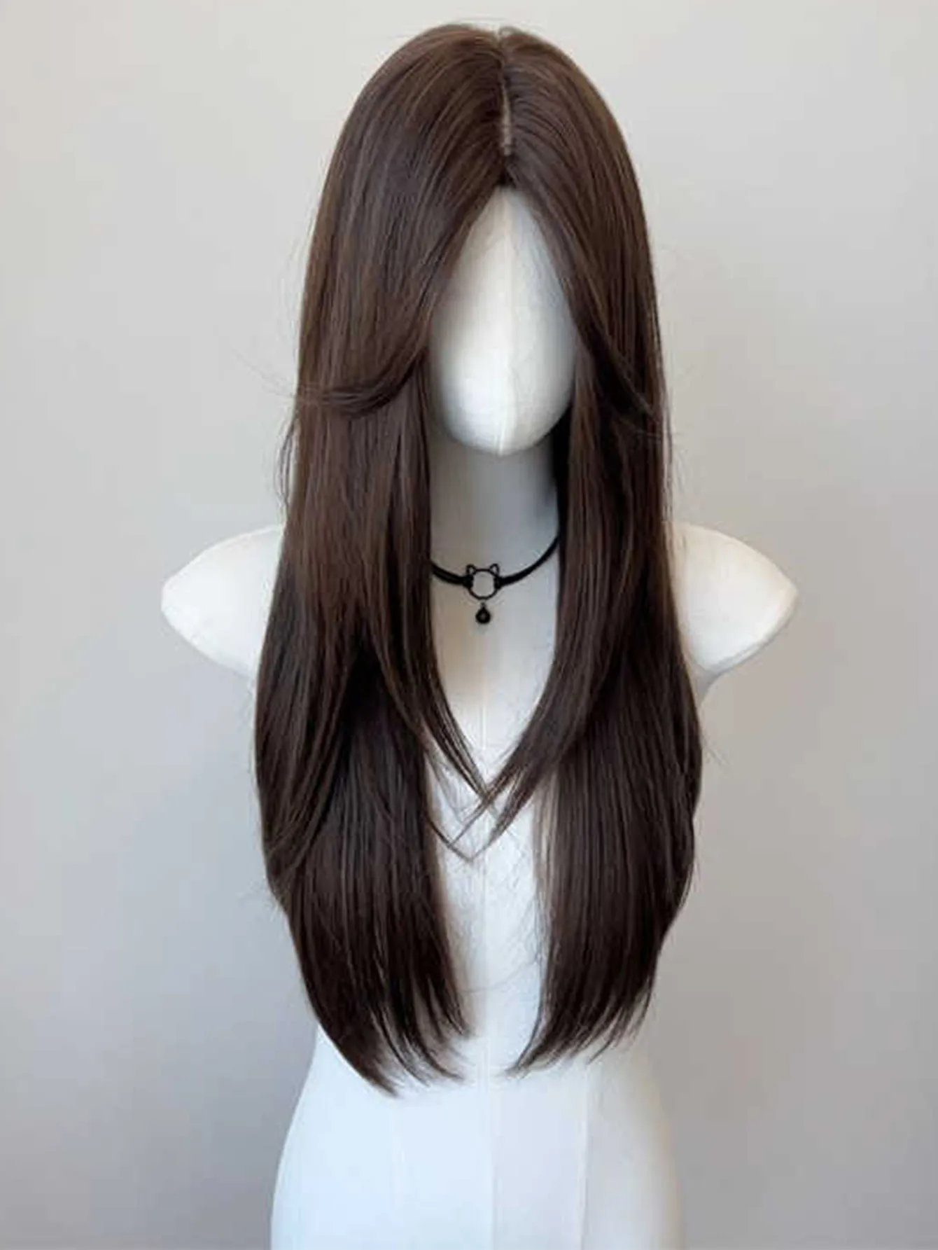 LM Wig Female 30inch Long Hair Curtain Bangs Layered Nature Straight Hair Cosplay Synthetic Wigs Lolita Perruque