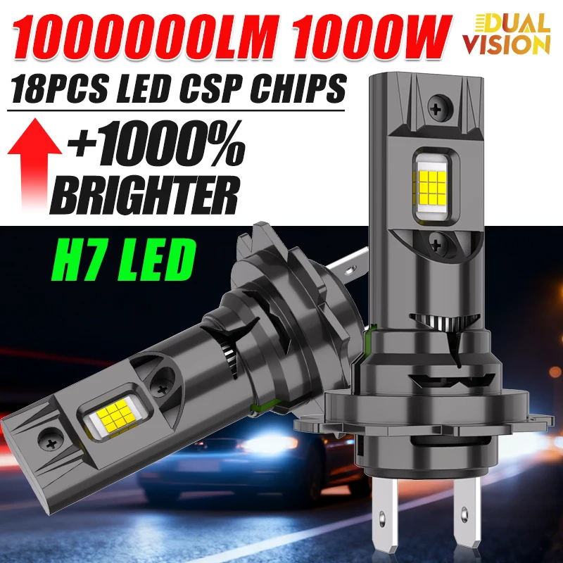 Lâmpada LED H7 CANBUS 1000W H11 H4 9005 9006 9012 6000K Super Brilhante 9035 CSP para Carro, Farol Automotivo Sem Fio