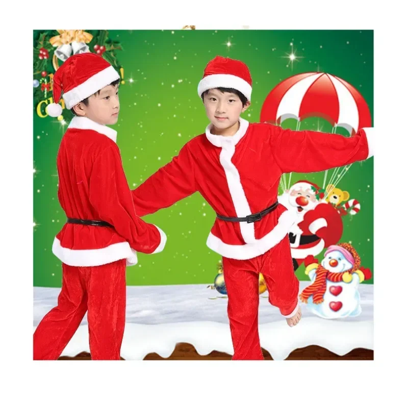 Neujahr Kinder Weihnachtsmann Kostüm Grüne Elfe Cosplay Weihnachten Karneval Party Kostüm für Mädchen Jungen Rot Weihnachten Kleidung Set