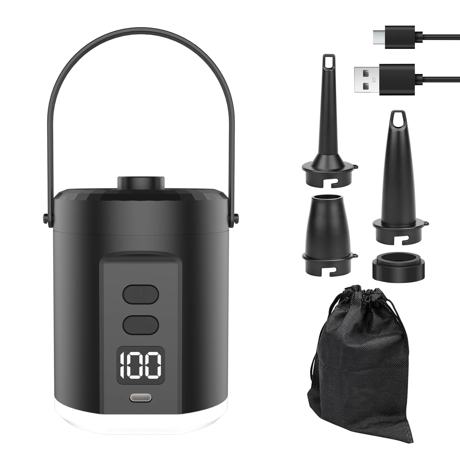 

Mini Portable Air Pump with LED Light and Digital Power Display Rechargeable Battery Vacuum Pump For Air Mattress Swim Ring