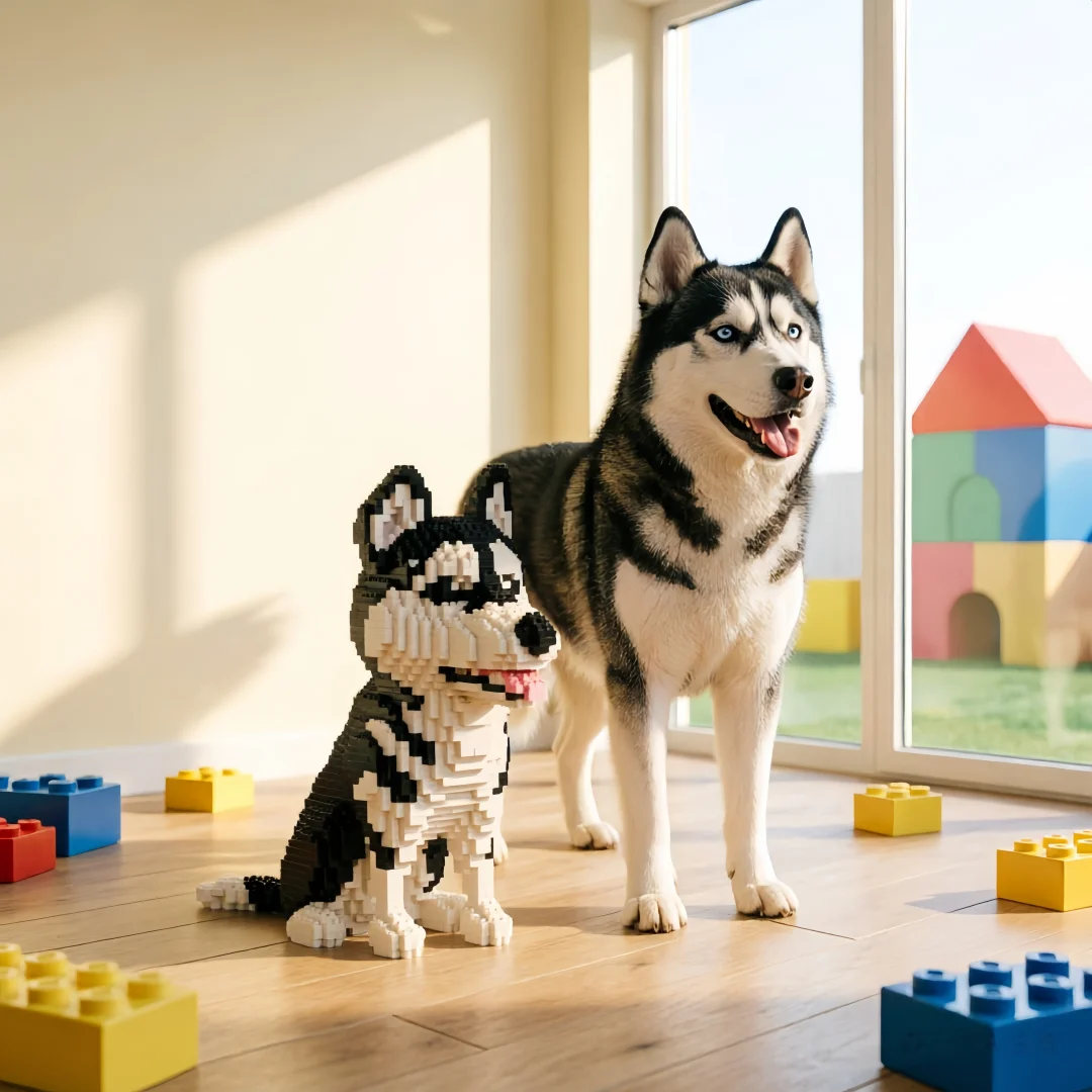 Pet Lover Siberian Husky Dog Model Micro Building Blocks-Small Ornament Decor,Educational Recreation Toys,Birthday Gift for Kids