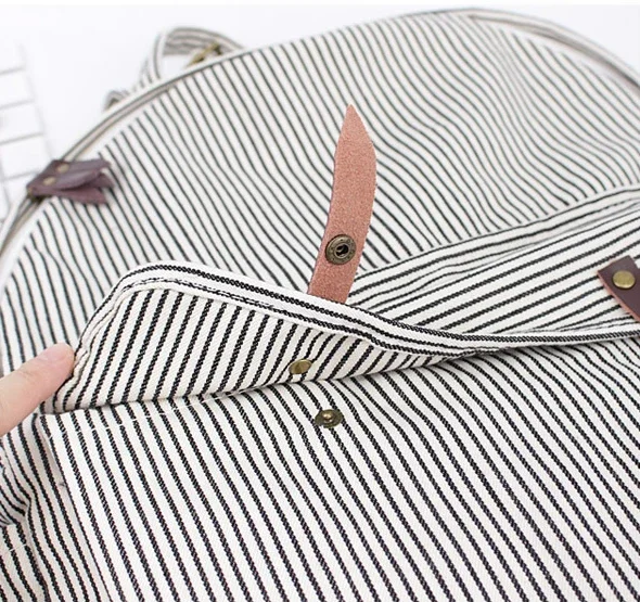 Casual Canvas Backpack Female School Bookbag for Teenager Cotton Leisure Fabric Student Bag Daily Everyday Striped Bagpack