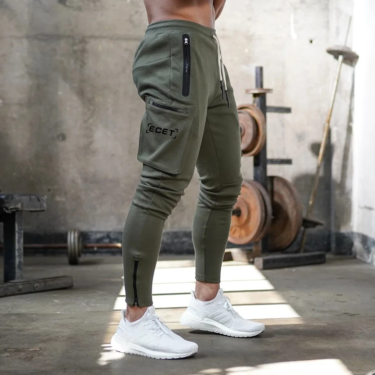 

2025New European And American Sports Men's Solid Color Overalls Outdoor Fitness Running Training Pants Zipper Multi-pocket Pants