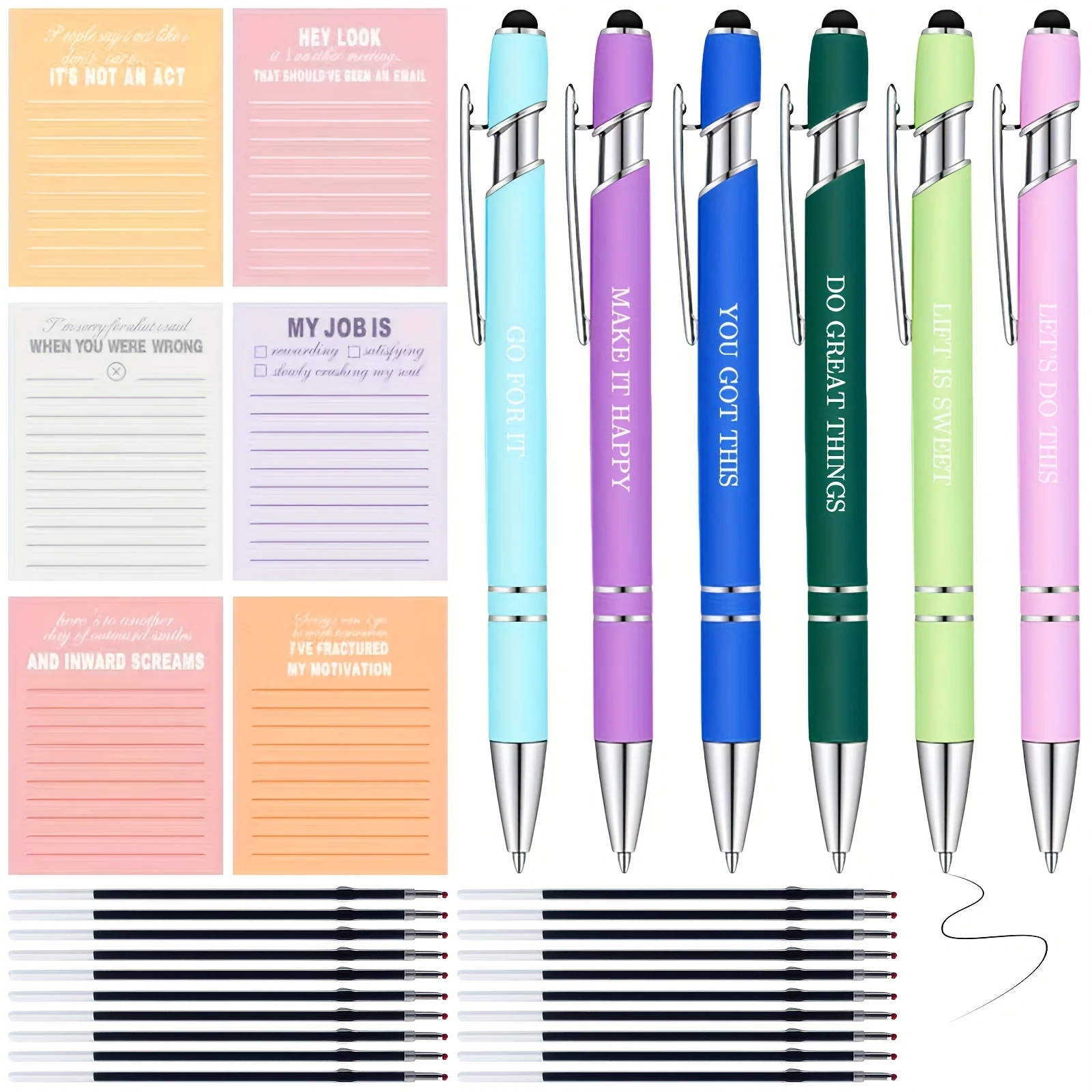 

32 pcs of notepads with quotes, ballpoint pens included, fun sticky notes, 3×4 inches, suitable for teachers, employees，etc.