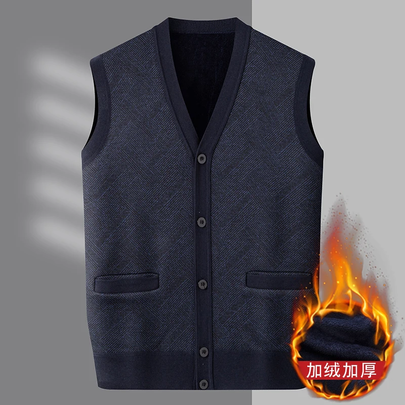 

Men Wear Warm V-neck Cardigan Sleeveless Vest in Autumn and Winter Warm Slim Sweater Vest Coat