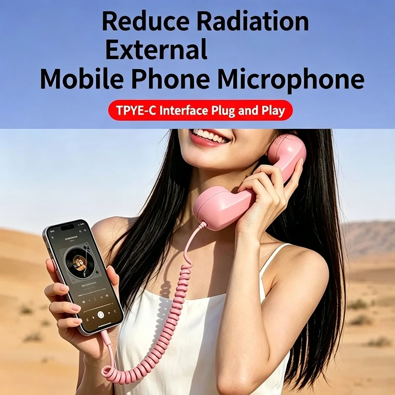 Type-C Retro Handset, Wired Telephone Receiver Vintage Mobile Phone Earpiece with C Port Voice Call for Smartphone Calling