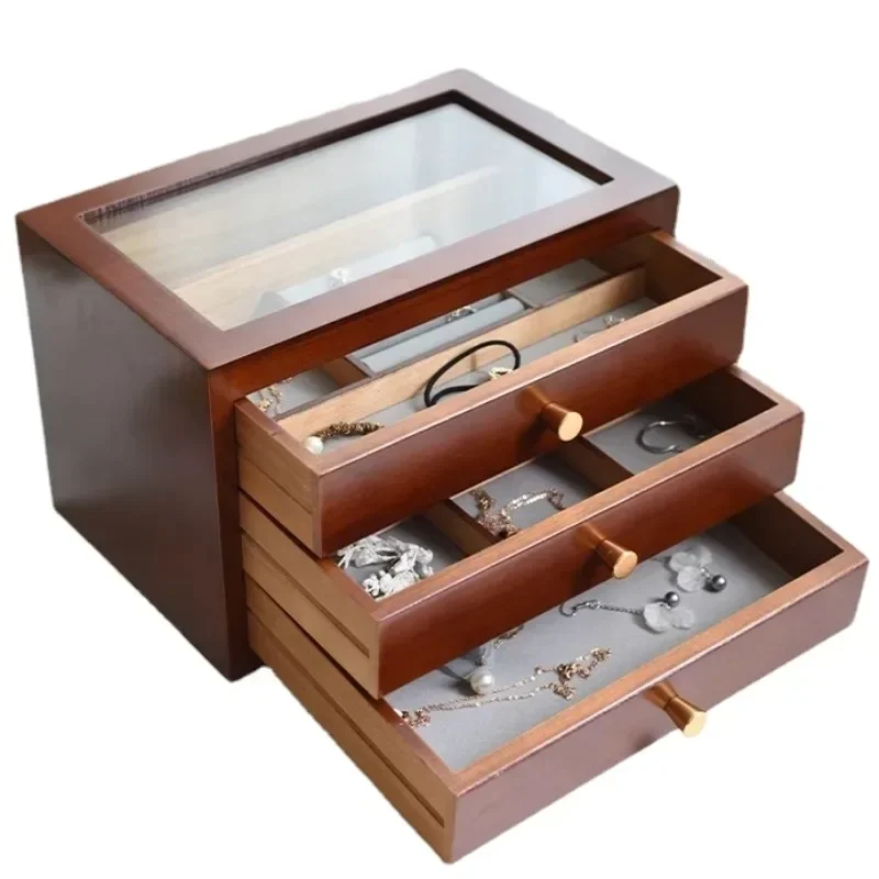 Solid Wood Large -capacity Jewelry Organizer Box Multilayer Jewelry Box Anti Oxidation Display Stand Storage Hanging Accessories