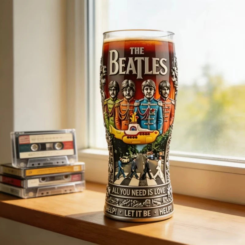 Vintage Rock Music Relief Beer Glass Classic Band Style Commemorative Cup Bar Desktop Decoration Gift