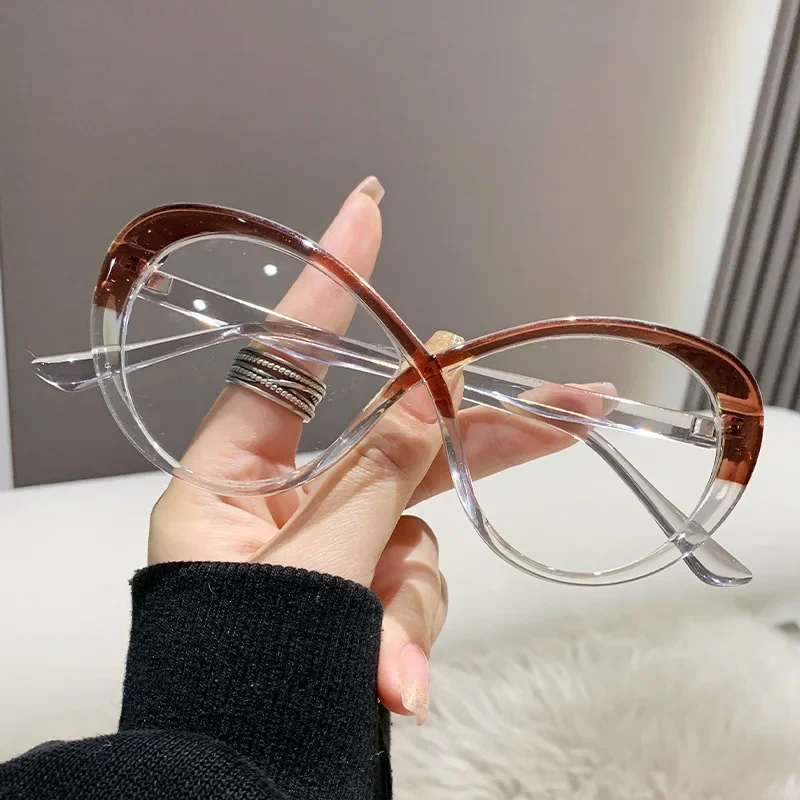 2024 New Curve Design Anti-Blue Light Glasses Eye Protection Eyeglasses Women Oversized Optical Frame Office Computer Goggles