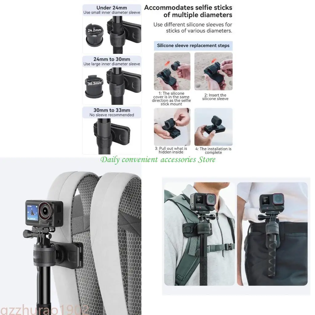 

97QB Secure Fit Selfie Mount with 360 Rotation Backpacks Clip for Shoulder