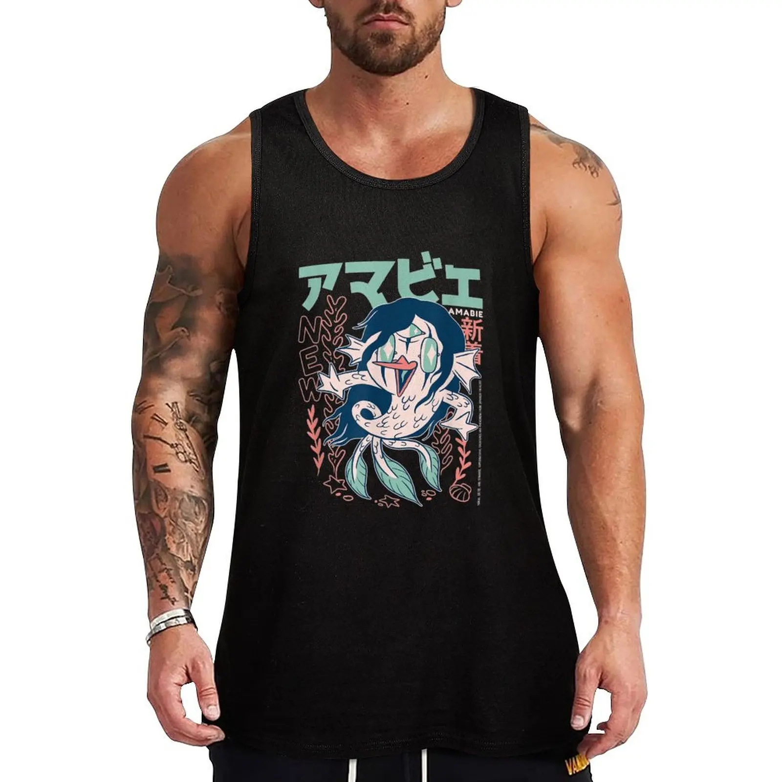 

Amabie Japanese Yokai - Cute Japanese Mermaid Chibi Legend Tank Top Loose Casual Tank Top Soft Breathable Sleeveless Tee