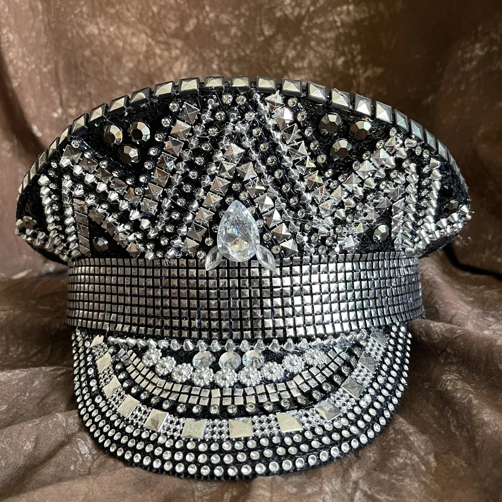 Women Wedding Bride Captain Hat Black Military Hat Sergeant Hat Hen Festival Birthday Part Hat