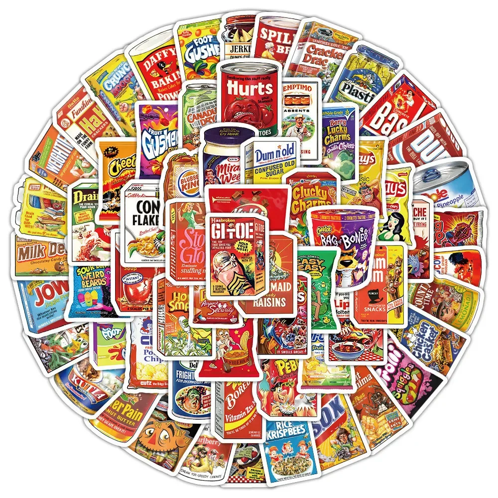100PCS Cartoon American Snack Bag Waterproof Graffiti Stickers for Helmet Bicycle Hand Account Pencil Case Decals