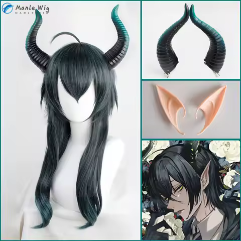 MALLEUS DRACQMA Cosplay Anime Wig 55cm Long Wig With Horn Heat Resistant Synthetic Hair Party Wigs + Wig Cap