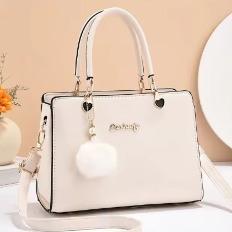 Women Plush Ball Decor Handbag Fashion Satchel Bag Stylish Purse and Tote Bag PU Leather Top Handle Shoulder Bags