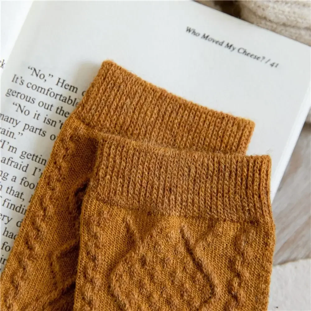 Solid Color Cashmere Wool Socks Japanese Style Long Length Long Crew Socks Knit Texture Thermal Warmth Harajuku Streetwear Socks